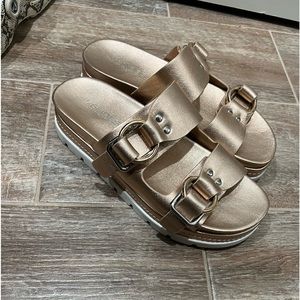 JSlides BAHA rose gold leather sandal